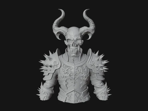Horned Skull Skeleton Bust Statue Design 1 - 3D Print Model 3D Print Model