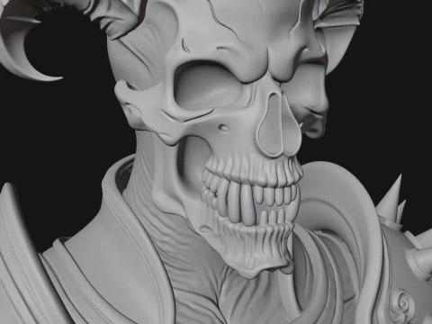 Horned Skull Skeleton Bust Statue Design 1 - 3D Print Model 3D Print Model