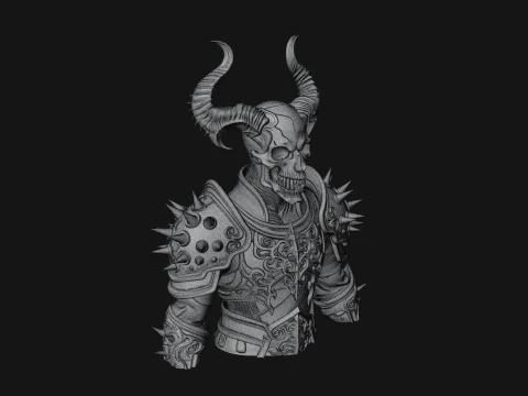 Horned Skull Skeleton Bust Statue Design 1 - 3D Print Model 3D Print Model