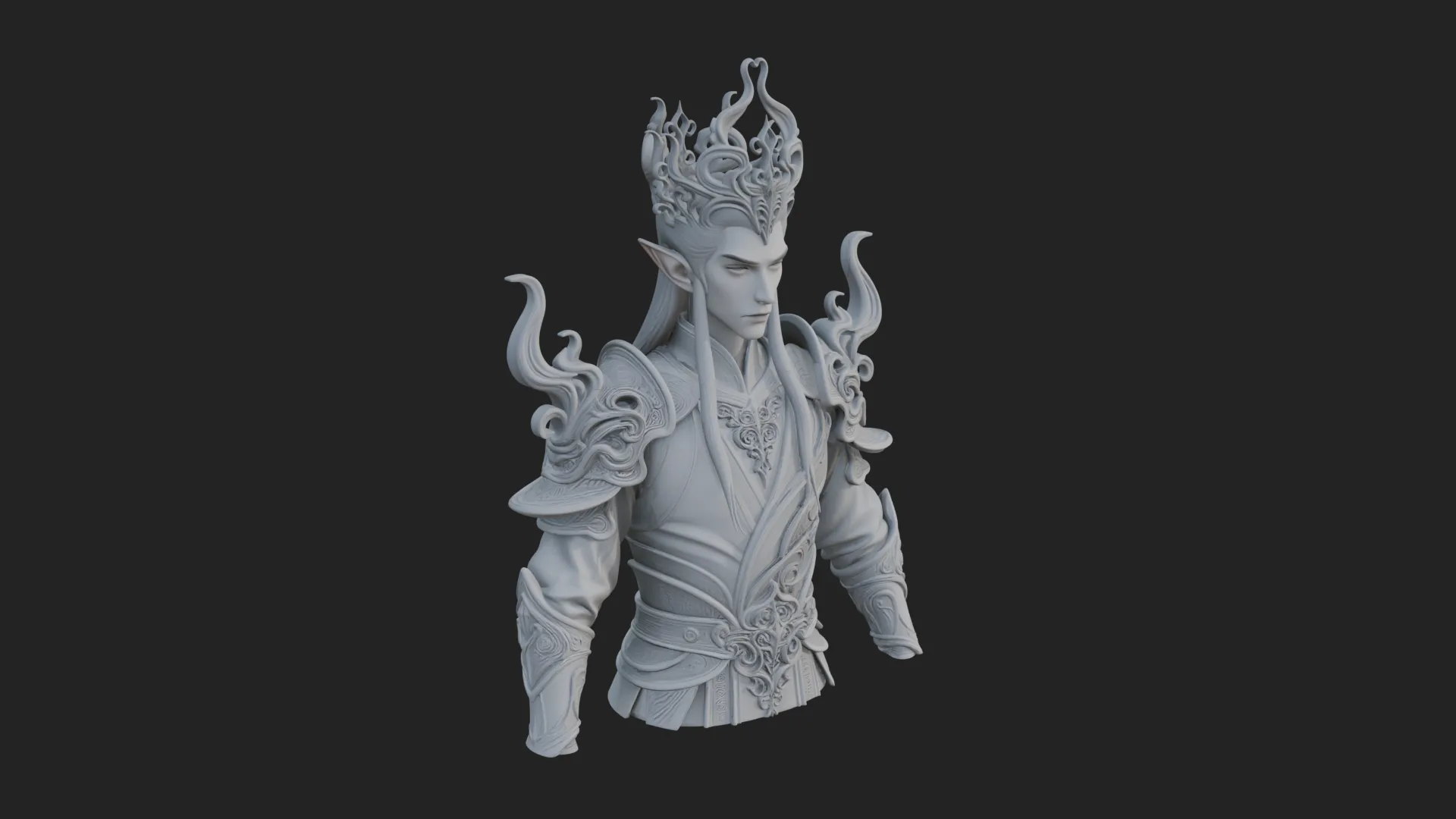 Horned Elf Lord Bust Statue Design 3 - 3D Print Model 3D Print Model .c4d .max .obj .3ds .fbx .stl .blend 