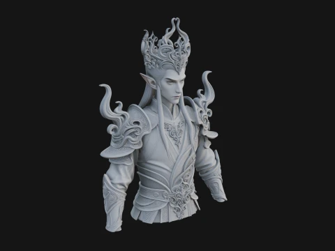Horned Elf Lord Bust Statue Design 3 - 3D Print Model 3D Print Model