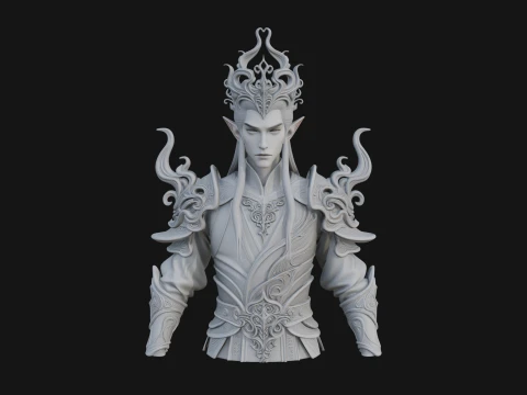 Horned Elf Lord Bust Statue Design 3 - 3D Print Model 3D Print Model