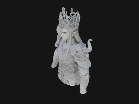 Horned Elf Lord Bust Statue Design 3 - 3D Print Model 3D Print Model