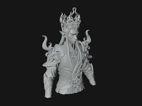 Horned Elf Lord Bust Statue Design 3 - 3D Print Model 3D Print Model