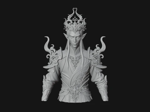 Horned Elf Lord Bust Statue Design 3 - 3D Print Model 3D Print Model