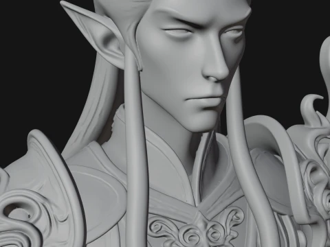 Horned Elf Lord Bust Statue Design 3 - 3D Print Model 3D Print Model