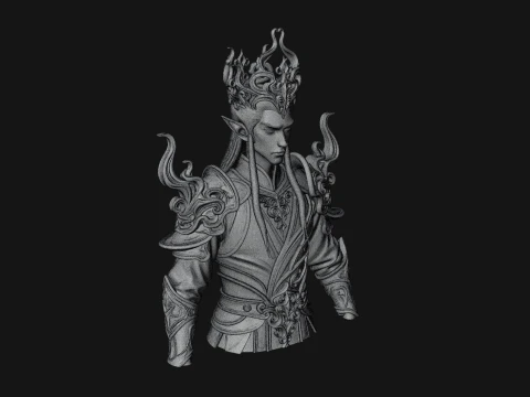 Horned Elf Lord Bust Statue Design 3 - 3D Print Model 3D Print Model