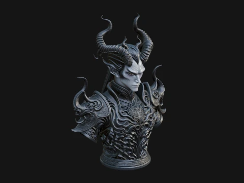 Horned Demon Lord Bust Statue Design 7 - 3D Print Model 3D Print Model