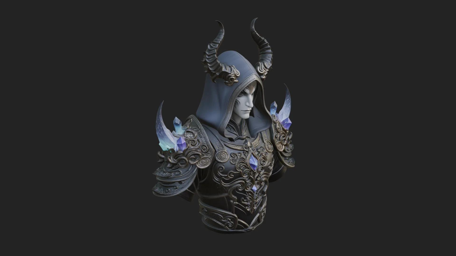 Hooded Crystal Sorcerer Bust Statue Design 5 - 3D Print Model 3D Print Model .c4d .max .obj .3ds .fbx .stl .blend 