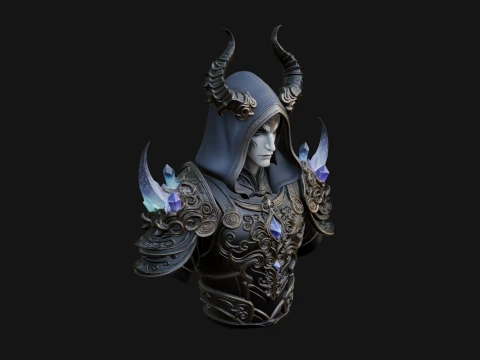 Hooded Crystal Sorcerer Bust Statue Design 5 - 3D Print Model 3D Print Model