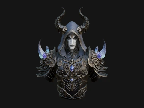 Hooded Crystal Sorcerer Bust Statue Design 5 - 3D Print Model 3D Print Model