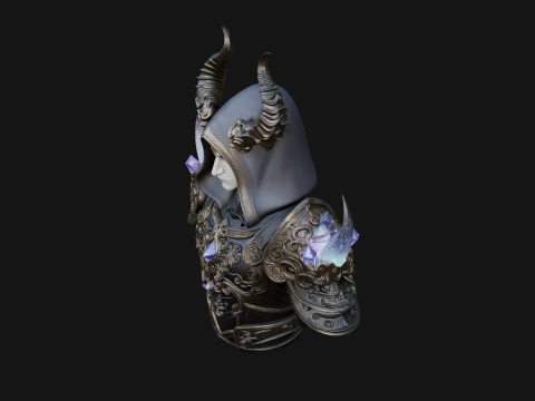 Hooded Crystal Sorcerer Bust Statue Design 5 - 3D Print Model 3D Print Model