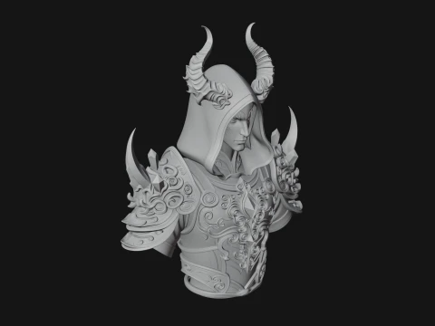 Hooded Crystal Sorcerer Bust Statue Design 5 - 3D Print Model 3D Print Model
