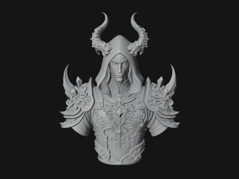 Hooded Crystal Sorcerer Bust Statue Design 5 - 3D Print Model 3D Print Model