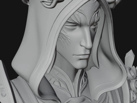 Hooded Crystal Sorcerer Bust Statue Design 5 - 3D Print Model 3D Print Model