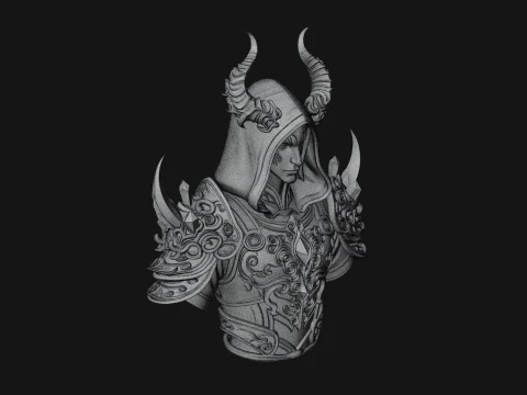 Hooded Crystal Sorcerer Bust Statue Design 5 - 3D Print Model 3D Print Model