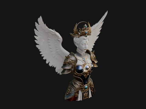 Winged Angel Warrior Bust Statue Design 3 - 3D Print Model 3D Print Model