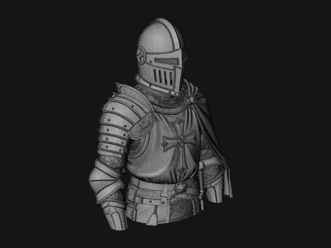 Crusader Knight Bust Statue Design 3 - 3D Print Model 3D Print Model