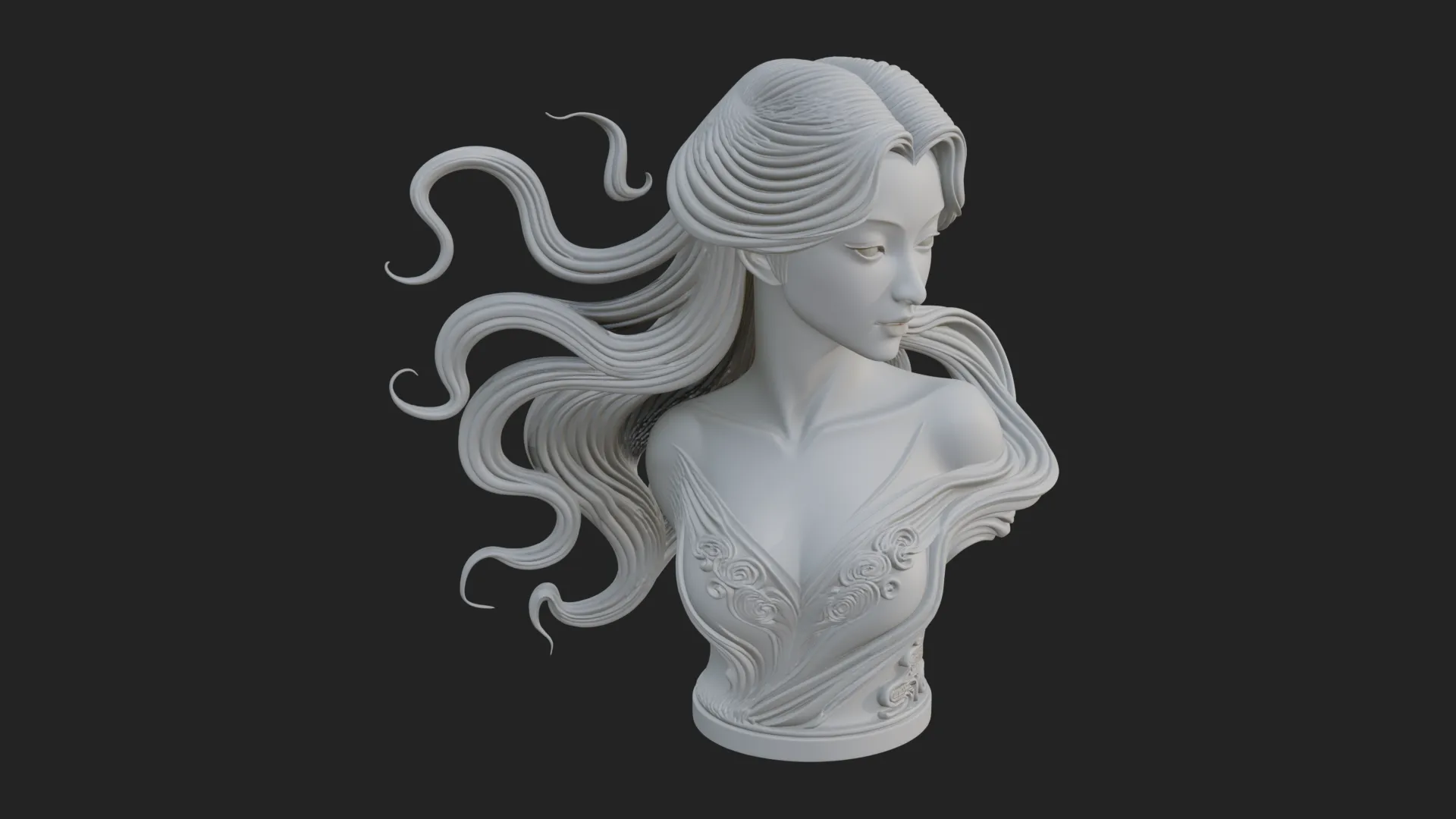 Flowing Hair Woman Bust Statue Design 5 - 3D Print Model 3D Print Model .c4d .max .obj .3ds .fbx .stl .blend 