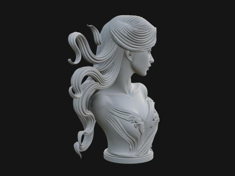 Flowing Hair Woman Bust Statue Design 5 - 3D Print Model 3D Print Model