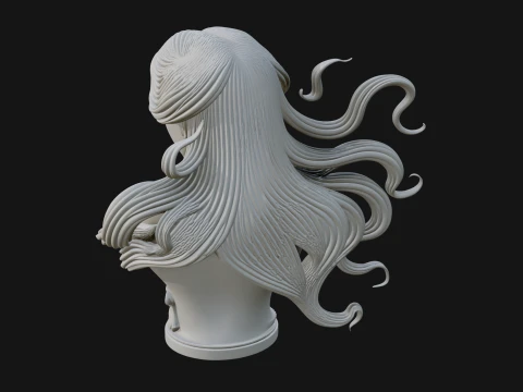Flowing Hair Woman Bust Statue Design 5 - 3D Print Model 3D Print Model