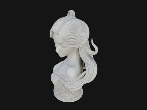 Flowing Hair Woman Bust Statue Design 5 - 3D Print Model 3D Print Model
