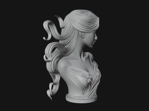 Flowing Hair Woman Bust Statue Design 5 - 3D Print Model 3D Print Model