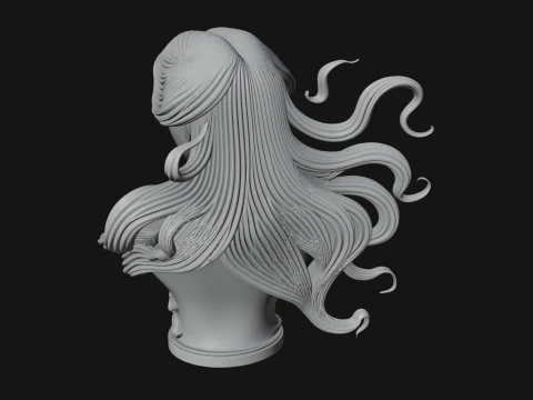 Flowing Hair Woman Bust Statue Design 5 - 3D Print Model 3D Print Model