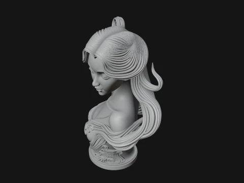 Flowing Hair Woman Bust Statue Design 5 - 3D Print Model 3D Print Model