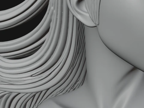 Flowing Hair Woman Bust Statue Design 5 - 3D Print Model 3D Print Model