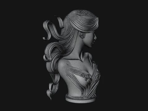 Flowing Hair Woman Bust Statue Design 5 - 3D Print Model 3D Print Model