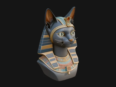 Bastet Cat Goddess Bust Statue Design 1 - 3D Print Model 3D Print Model