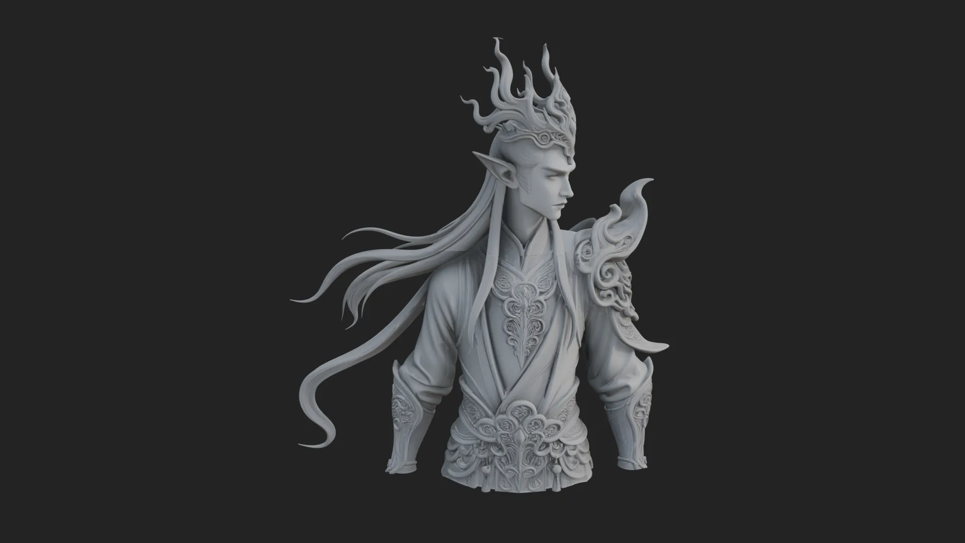 Horned Elf Lord Bust Statue Design 4 - 3D Print Model 3D Print Model .c4d .max .obj .3ds .fbx .stl .blend 
