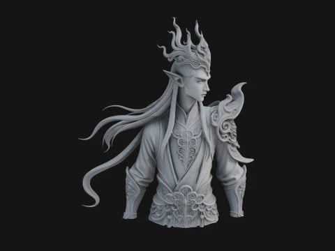 Horned Elf Lord Bust Statue Design 4 - 3D Print Model 3D Print Model