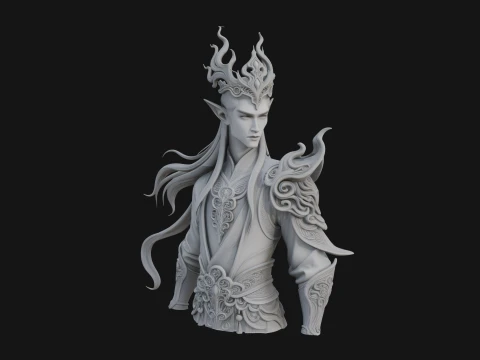 Horned Elf Lord Bust Statue Design 4 - 3D Print Model 3D Print Model
