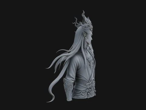 Horned Elf Lord Bust Statue Design 4 - 3D Print Model 3D Print Model
