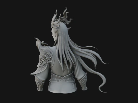 Horned Elf Lord Bust Statue Design 4 - 3D Print Model 3D Print Model