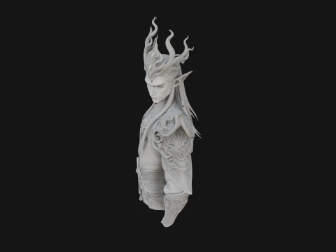 Horned Elf Lord Bust Statue Design 4 - 3D Print Model 3D Print Model