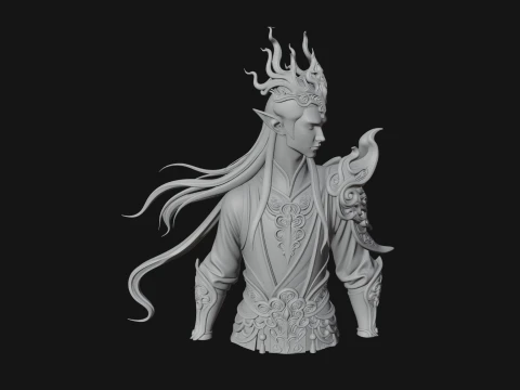 Horned Elf Lord Bust Statue Design 4 - 3D Print Model 3D Print Model