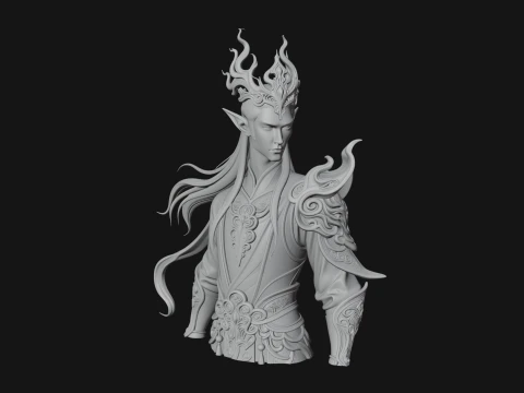 Horned Elf Lord Bust Statue Design 4 - 3D Print Model 3D Print Model