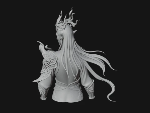 Horned Elf Lord Bust Statue Design 4 - 3D Print Model 3D Print Model
