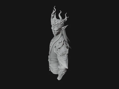 Horned Elf Lord Bust Statue Design 4 - 3D Print Model 3D Print Model