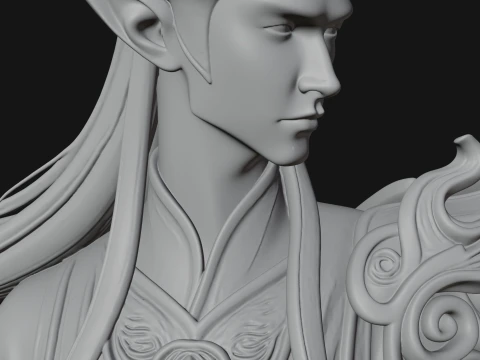 Horned Elf Lord Bust Statue Design 4 - 3D Print Model 3D Print Model