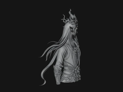 Horned Elf Lord Bust Statue Design 4 - 3D Print Model 3D Print Model