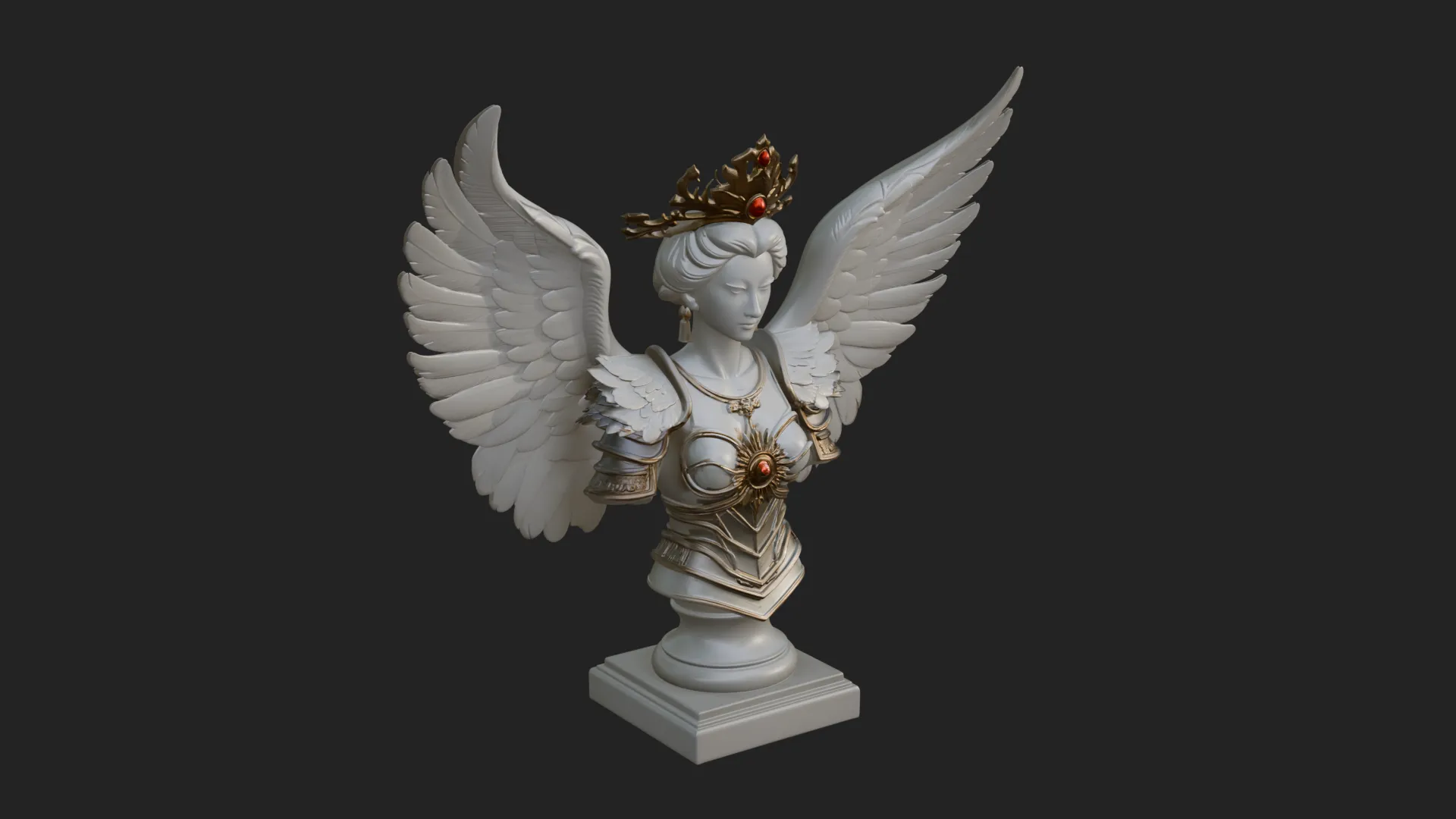 Crowned Winged Angel Bust Statue Design 3 - 3D Print Model 3D Print Model .c4d .max .obj .3ds .fbx .stl .blend