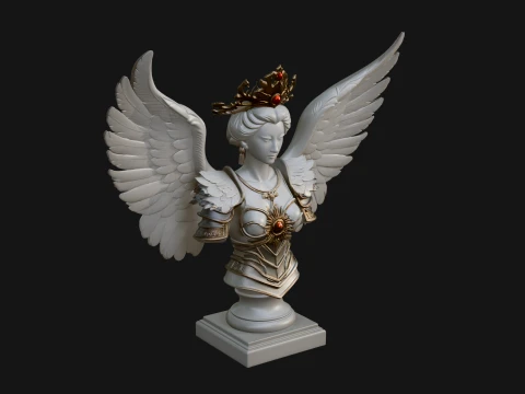 Crowned Winged Angel Bust Statue Design 3 - 3D Print Model 3D Print Model