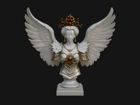 Crowned Winged Angel Bust Statue Design 3 - 3D Print Model 3D Print Model