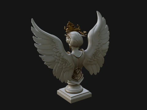 Crowned Winged Angel Bust Statue Design 3 - 3D Print Model 3D Print Model
