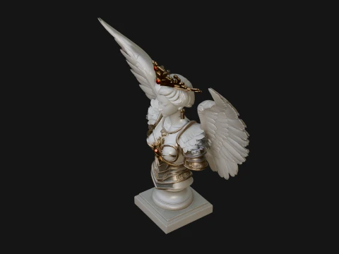 Crowned Winged Angel Bust Statue Design 3 - 3D Print Model 3D Print Model