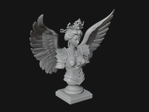 Crowned Winged Angel Bust Statue Design 3 - 3D Print Model 3D Print Model